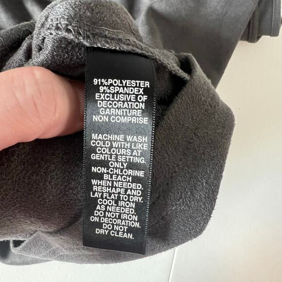 Saks Fifth Avenue Faux Suede Studded Hem Draped Neck Sleeveless Dress Gray 6 - Picture 10 of 13